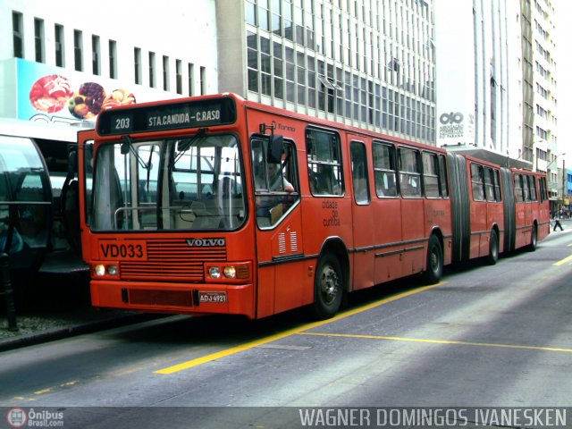 Transporte Coletivo Glória VD033 na cidade de Curitiba, Paraná, Brasil, por Wagner Domingos Ivanesken. Número da foto: #967.