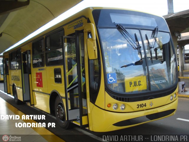 TCGL - Transportes Coletivos Grande Londrina 3104 na cidade de Londrina, Paraná, Brasil, por David Arthur. Número da foto: #1121.