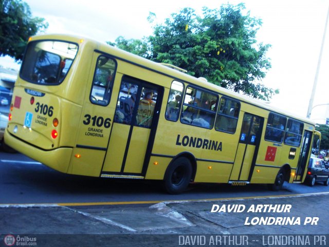 TCGL - Transportes Coletivos Grande Londrina 3106 na cidade de Londrina, Paraná, Brasil, por David Arthur. ID da foto: 3744.