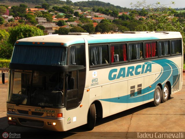 Viação Garcia 6953 na cidade de Cornélio Procópio, Paraná, Brasil, por Tadeu Carnevalli. Número da foto: #20140.